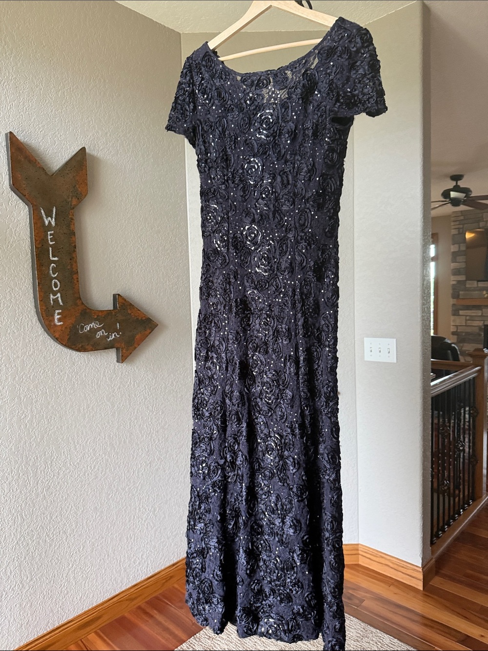 Alex Evenings Black Sequin Lace Maxi Dress